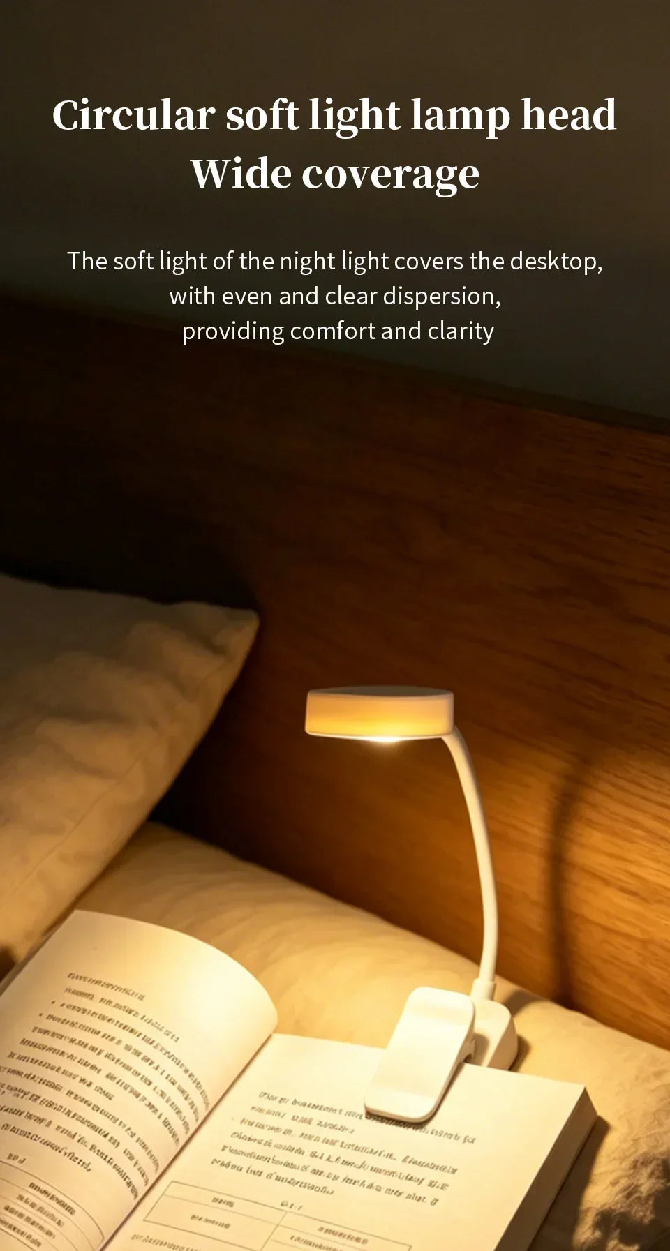 LED Desk Lamp Clip on Reading Light Rechargeable USB 3 Modes Eye Protection Flexible Table Lamp for Bedroom Study Dorm Bedside