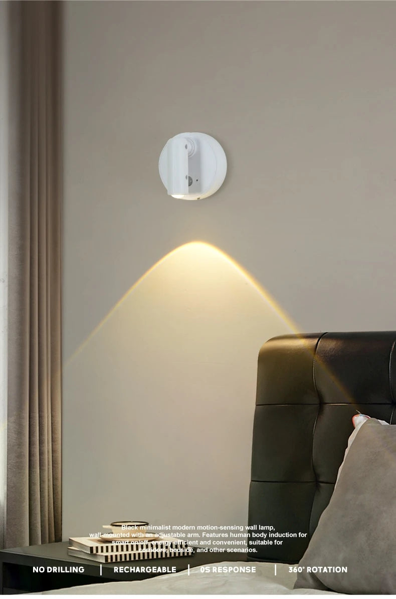 Magnetic Base USB Rechargeable LED Cordless Wall Light with Touch Switch Black White Magnet Dimmable Bedside Lamp for Reading