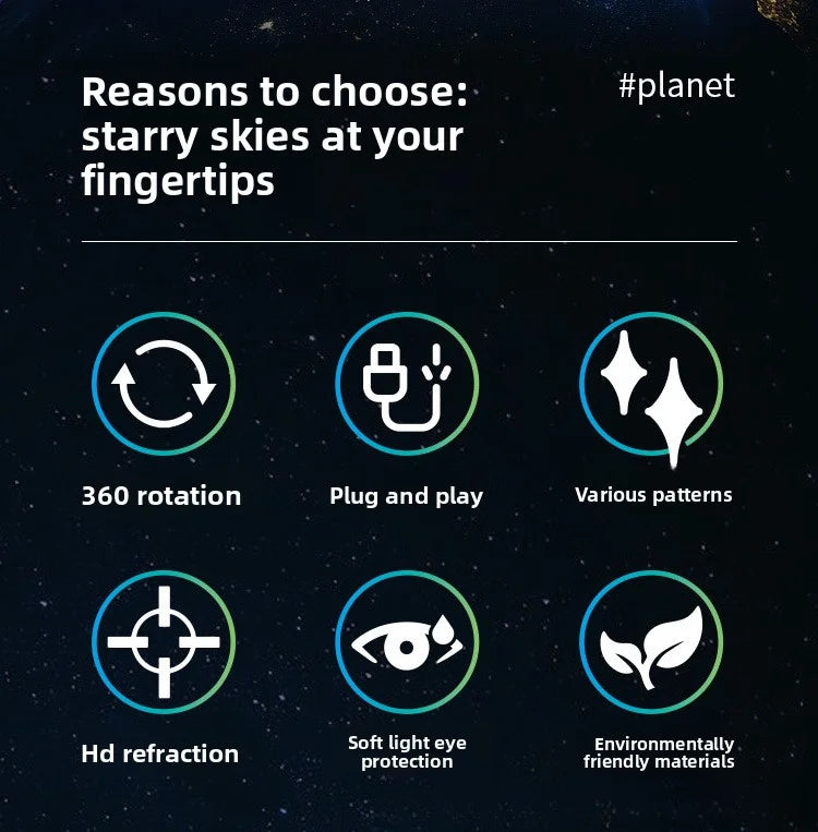 Rechargeable Star Projector Lamp Rotating Moon Night Light 360° USB LED Planet Projection Lamp Romantic Bedroom Decor Gifts