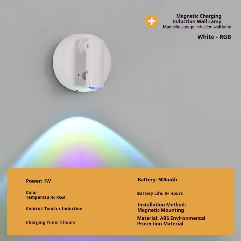 Magnetic Base USB Rechargeable LED Cordless Wall Light with Touch Switch Black White Magnet Dimmable Bedside Lamp for Reading