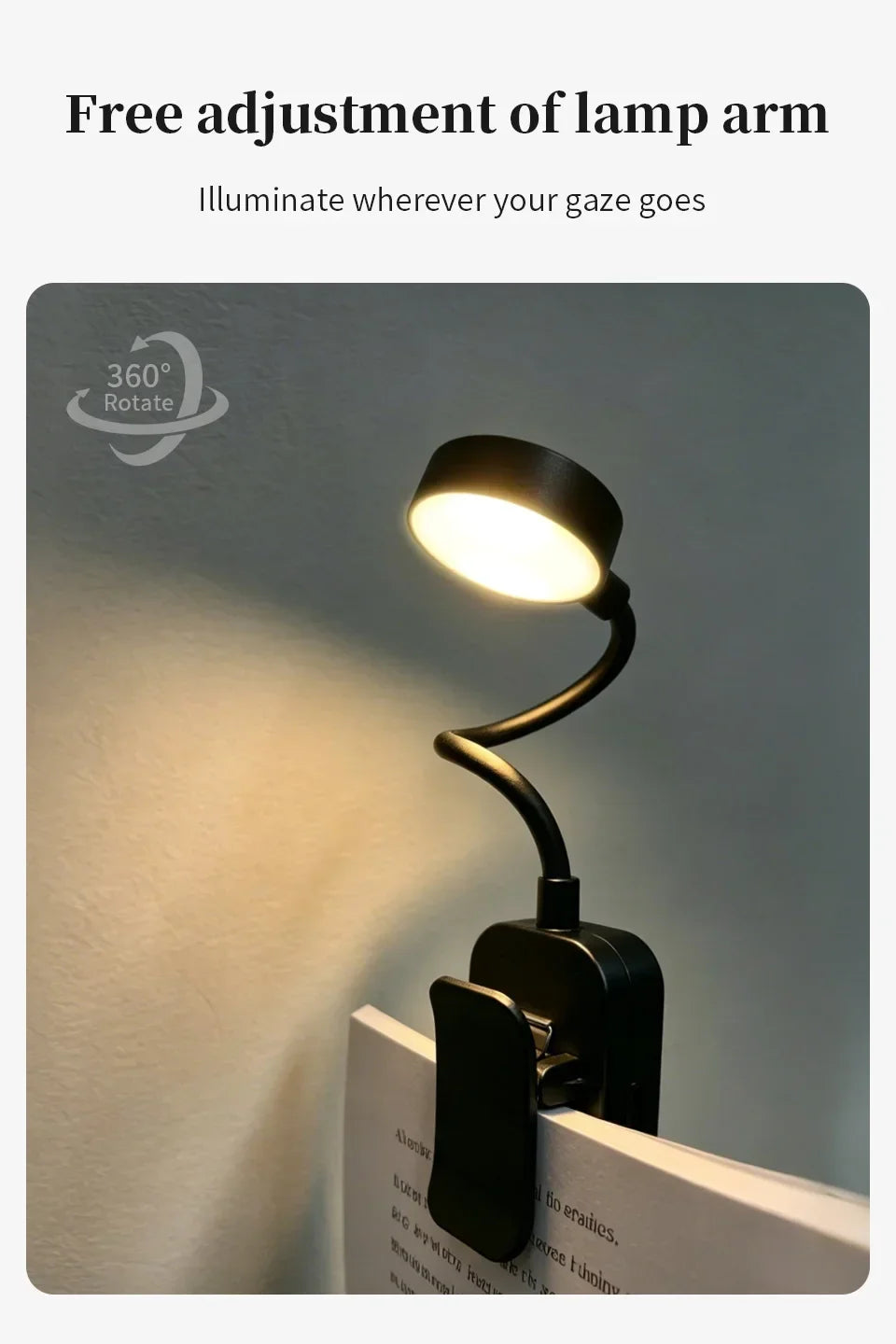 LED Desk Lamp Clip on Reading Light Rechargeable USB 3 Modes Eye Protection Flexible Table Lamp for Bedroom Study Dorm Bedside