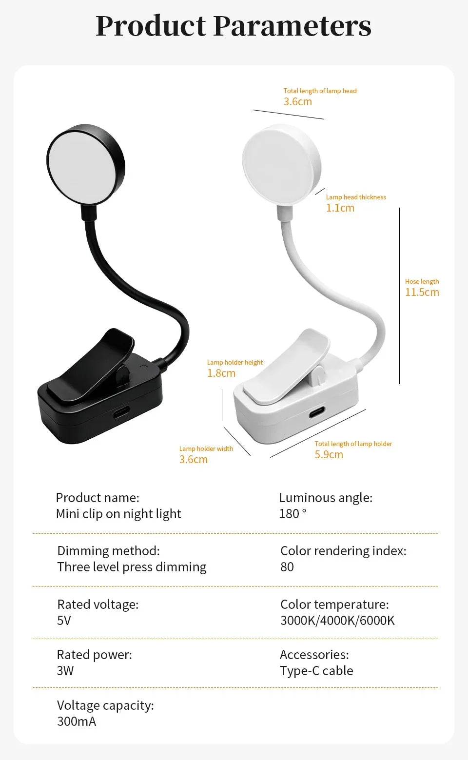 LED Desk Lamp Clip on Reading Light Rechargeable USB 3 Modes Eye Protection Flexible Table Lamp for Bedroom Study Dorm Bedside