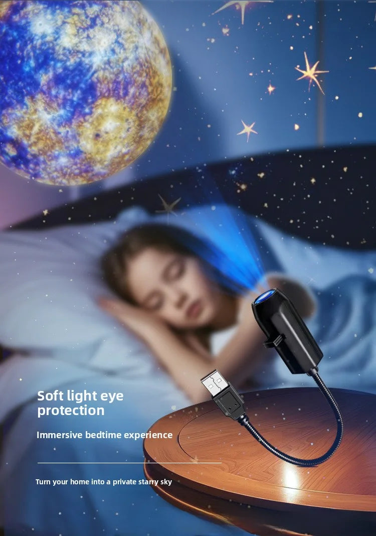 Rechargeable Star Projector Lamp Rotating Moon Night Light 360° USB LED Planet Projection Lamp Romantic Bedroom Decor Gifts