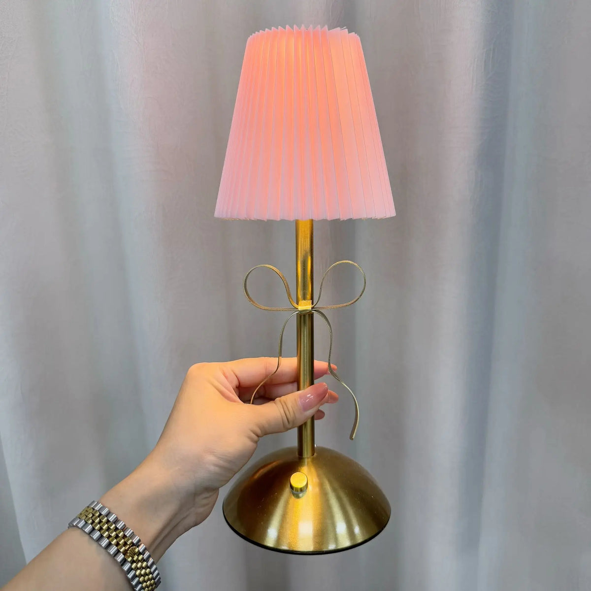 LED Desk Lamp Fabric Shade Rechargeable Atmosphere Night Light Warm Creative Luxury Decoration Bow Room Decor Desktop Ornament
