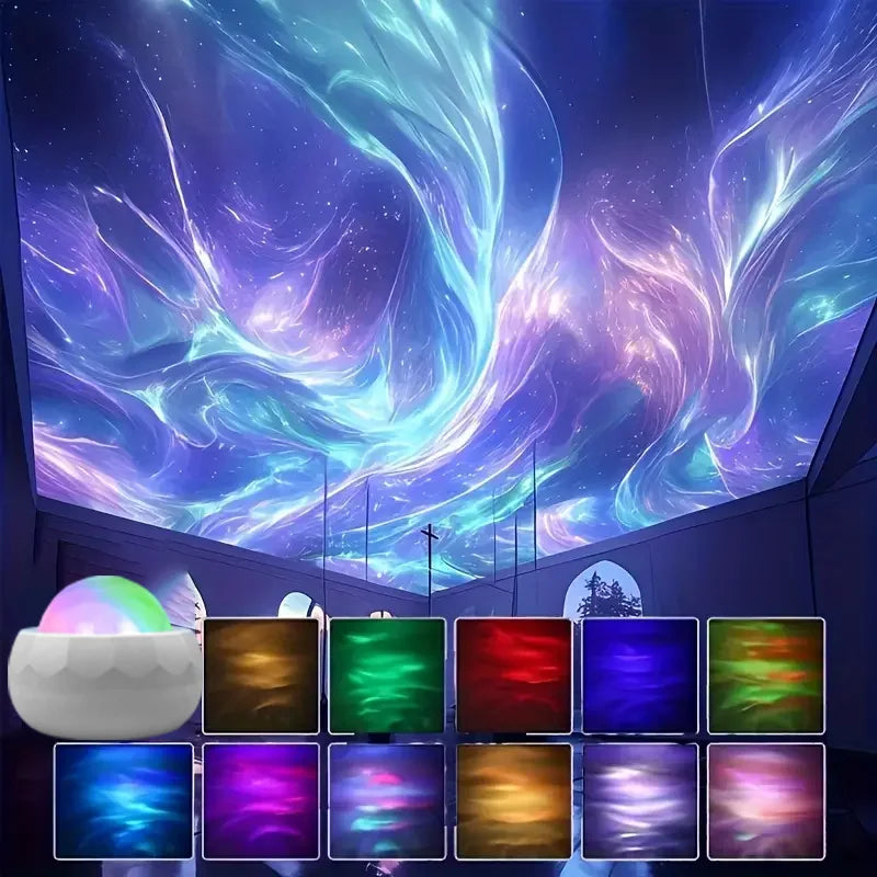 LED Aurora Projector Light Starry Sky Galaxy Night Light RGB 7 Colors Auto Rotate with Remote Control for Home Room Decor Lamp