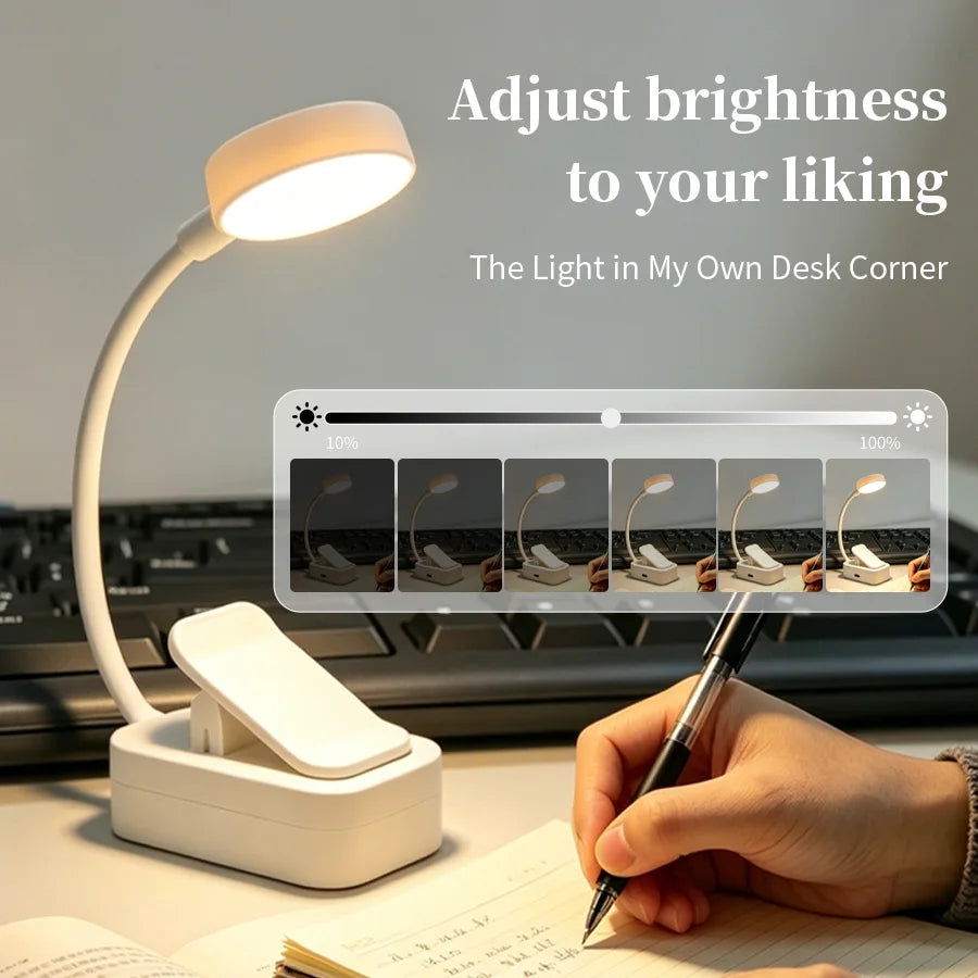 LED Desk Lamp Clip on Reading Light Rechargeable USB 3 Modes Eye Protection Flexible Table Lamp for Bedroom Study Dorm Bedside