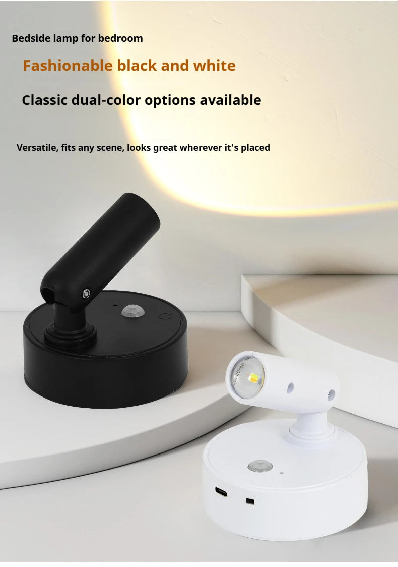 Magnetic Base USB Rechargeable LED Cordless Wall Light with Touch Switch Black White Magnet Dimmable Bedside Lamp for Reading