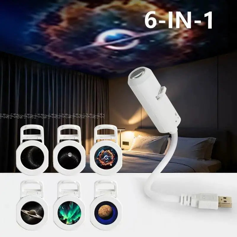 USB 360° Adjustable Starry Sky Galaxy Projector Lamp Focus Adjustable Moon Night Light Romantic Atmosphere Light Bedroom Car Wed