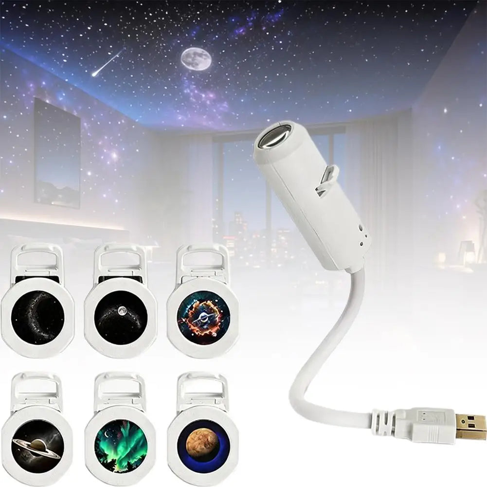 USB 360° Adjustable Starry Sky Galaxy Projector Lamp Focus Adjustable Moon Night Light Romantic Atmosphere Light Bedroom Car Wed