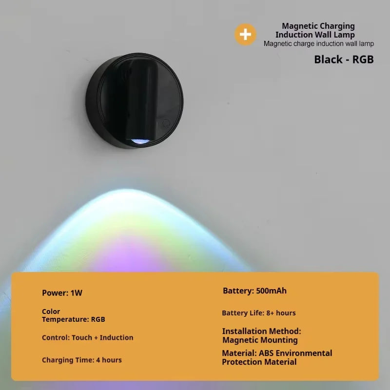 Magnetic Base USB Rechargeable LED Cordless Wall Light with Touch Switch Black White Magnet Dimmable Bedside Lamp for Reading