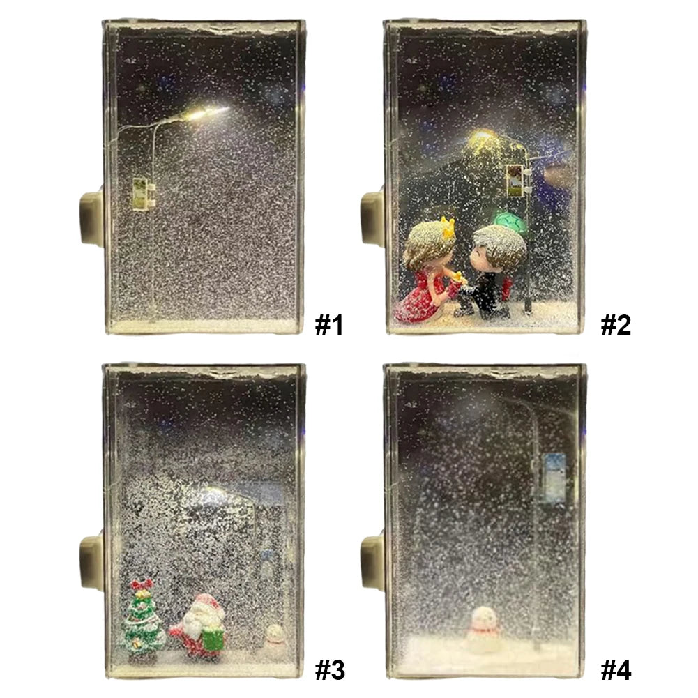 1PC Handmade DIY Material Package Desktop Decor Flowing Small Night Light Snow Scene Street Light Snowy Night Snow Simulation