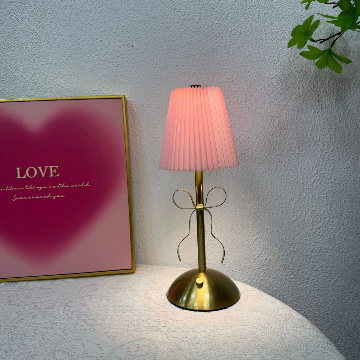 LED Desk Lamp Fabric Shade Rechargeable Atmosphere Night Light Warm Creative Luxury Decoration Bow Room Decor Desktop Ornament