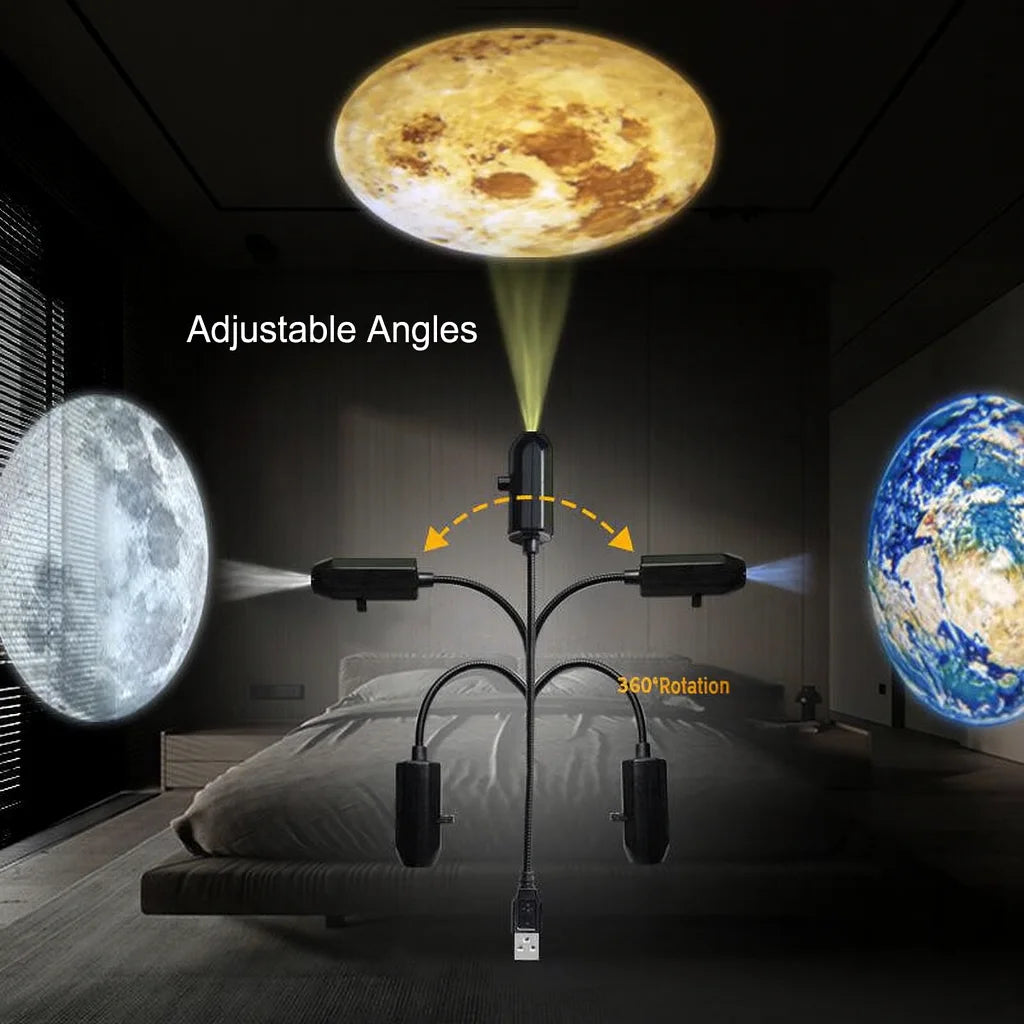 Rechargeable Star Projector Lamp Rotating Moon Night Light 360° USB LED Planet Projection Lamp Romantic Bedroom Decor Gifts