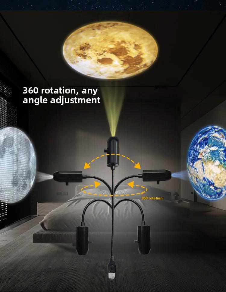 Rechargeable Star Projector Lamp Rotating Moon Night Light 360° USB LED Planet Projection Lamp Romantic Bedroom Decor Gifts