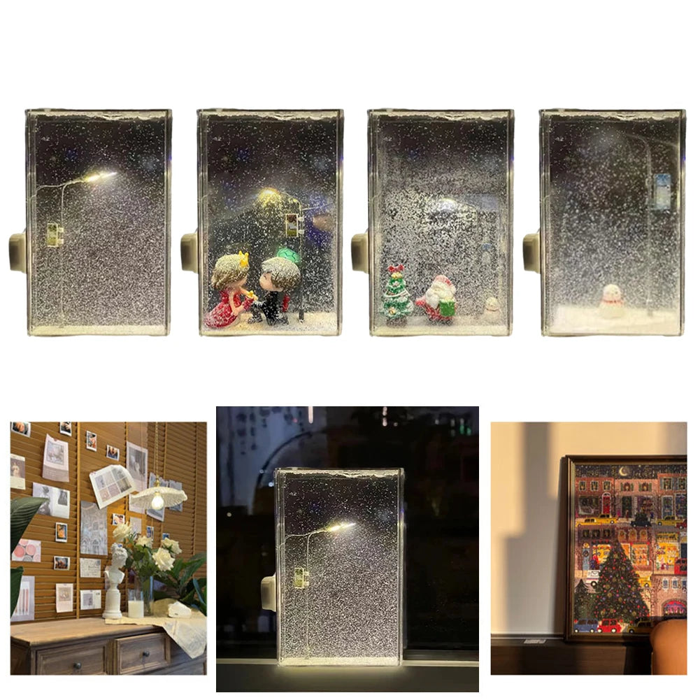 1PC Handmade DIY Material Package Desktop Decor Flowing Small Night Light Snow Scene Street Light Snowy Night Snow Simulation
