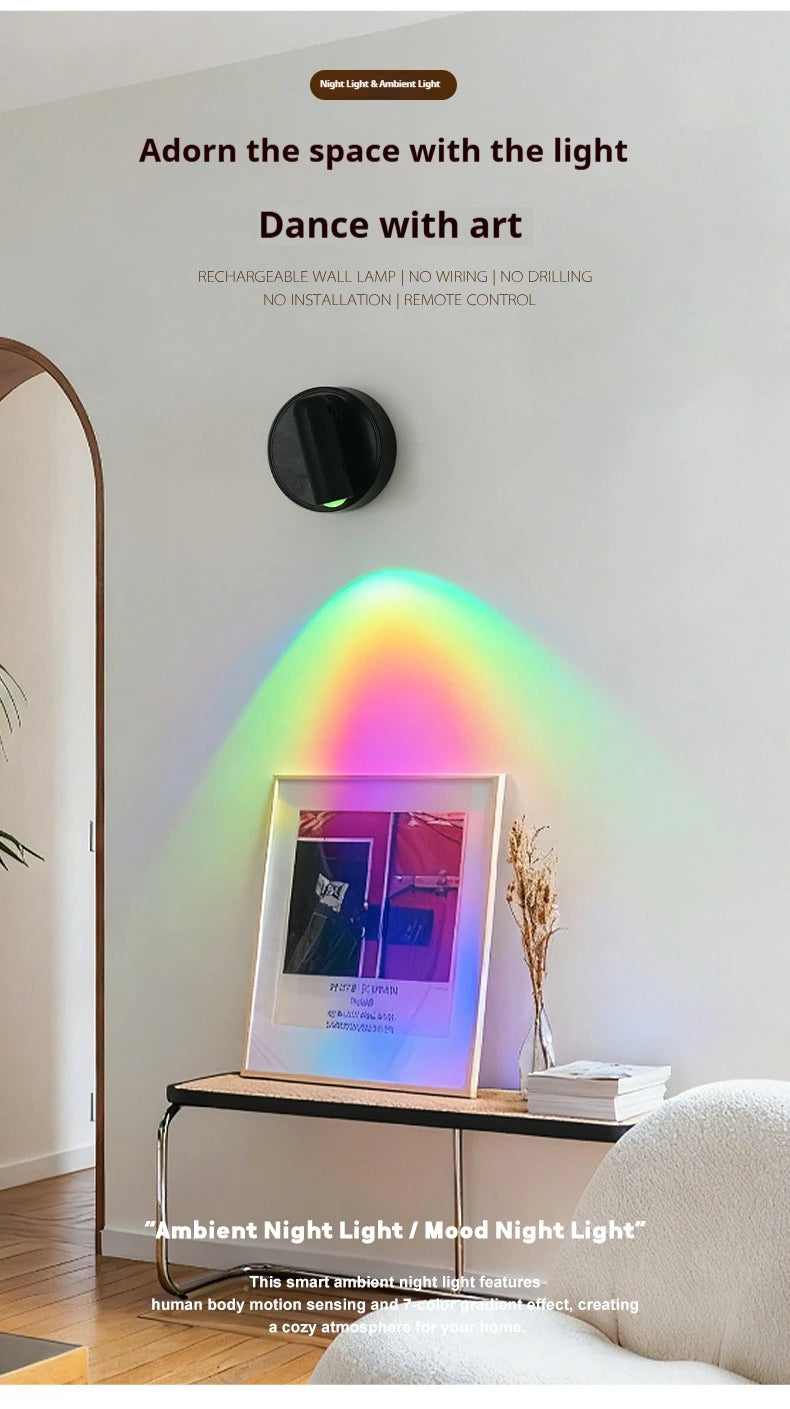 Magnetic Base USB Rechargeable LED Cordless Wall Light with Touch Switch Black White Magnet Dimmable Bedside Lamp for Reading