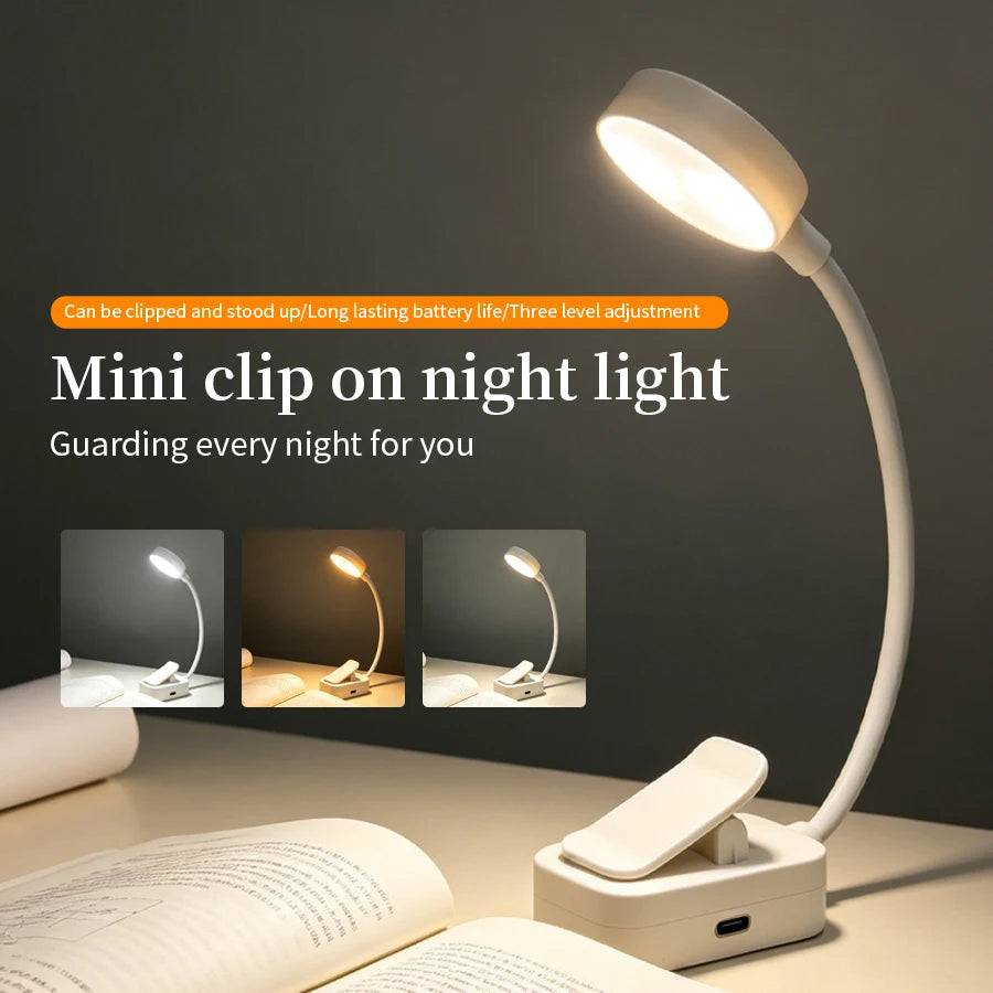 LED Desk Lamp Clip on Reading Light Rechargeable USB 3 Modes Eye Protection Flexible Table Lamp for Bedroom Study Dorm Bedside