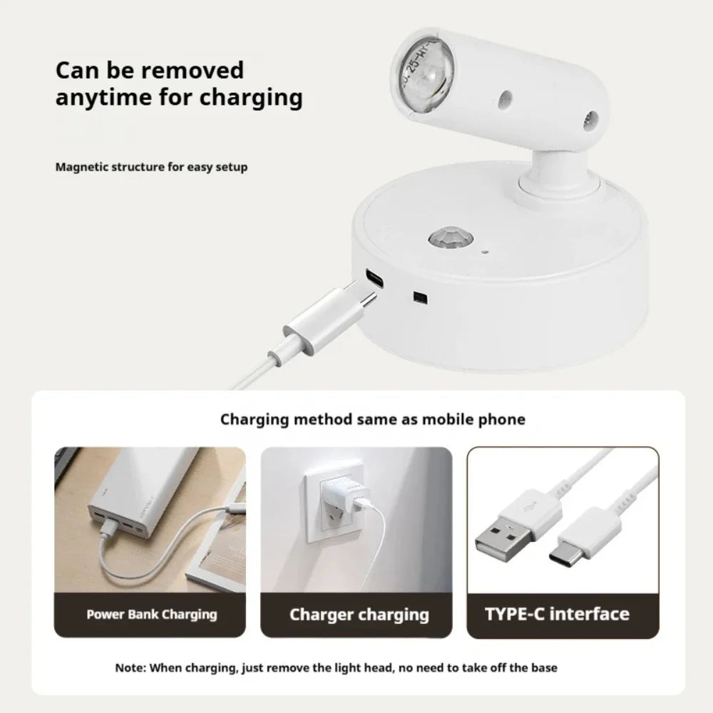 Magnetic Base USB Rechargeable LED Cordless Wall Light with Touch Switch Black White Magnet Dimmable Bedside Lamp for Reading