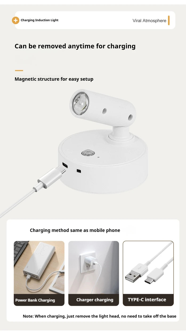 Magnetic Base USB Rechargeable LED Cordless Wall Light with Touch Switch Black White Magnet Dimmable Bedside Lamp for Reading