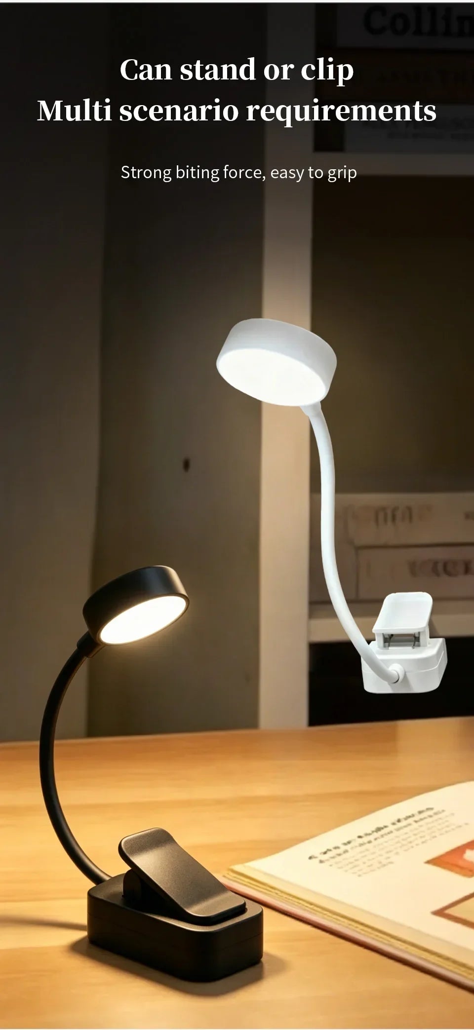 LED Desk Lamp Clip on Reading Light Rechargeable USB 3 Modes Eye Protection Flexible Table Lamp for Bedroom Study Dorm Bedside