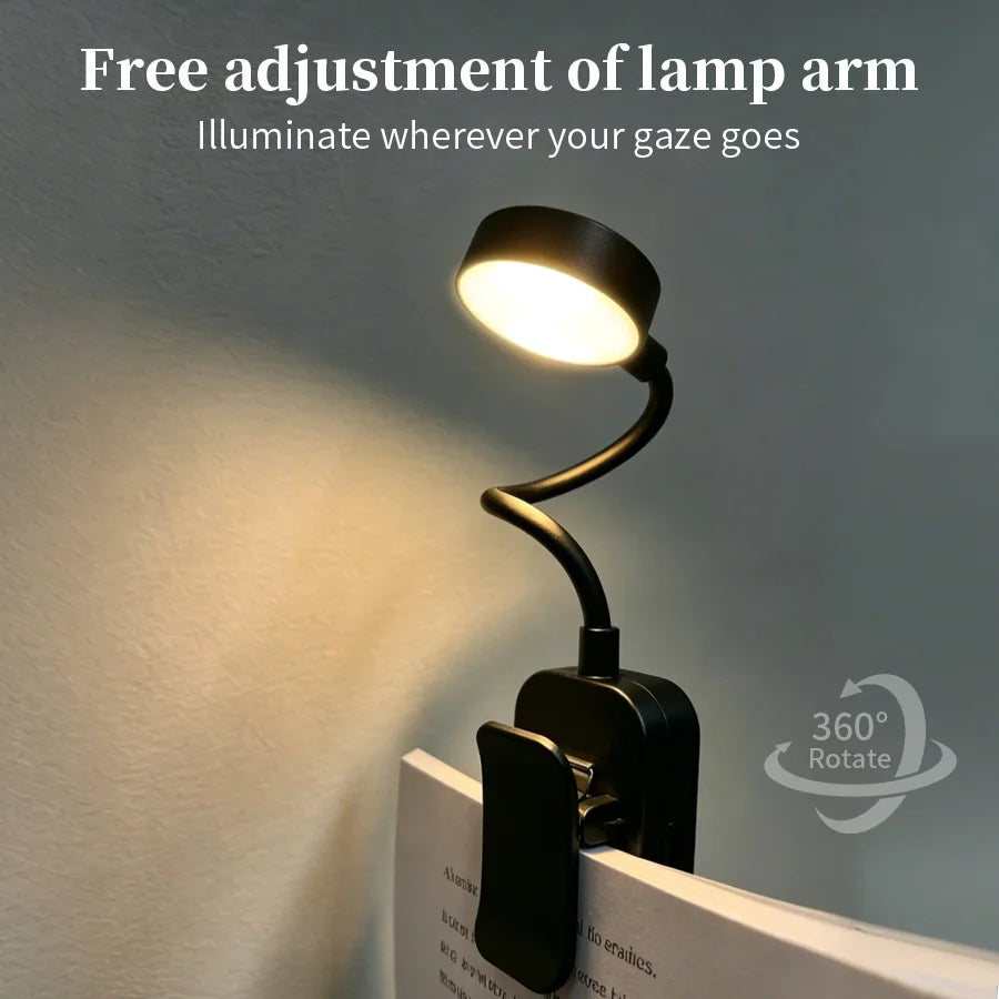 LED Desk Lamp Clip on Reading Light Rechargeable USB 3 Modes Eye Protection Flexible Table Lamp for Bedroom Study Dorm Bedside