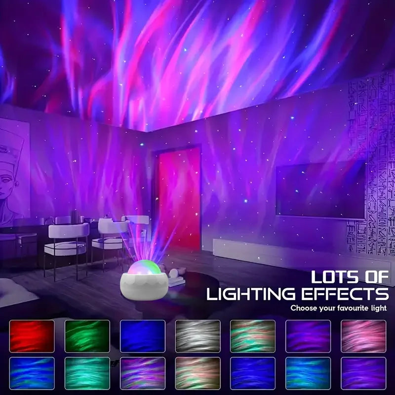 LED Aurora Projector Light Starry Sky Galaxy Night Light RGB 7 Colors Auto Rotate with Remote Control for Home Room Decor Lamp