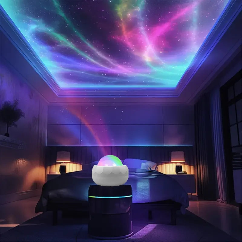 LED Aurora Projector Light Starry Sky Galaxy Night Light RGB 7 Colors Auto Rotate with Remote Control for Home Room Decor Lamp