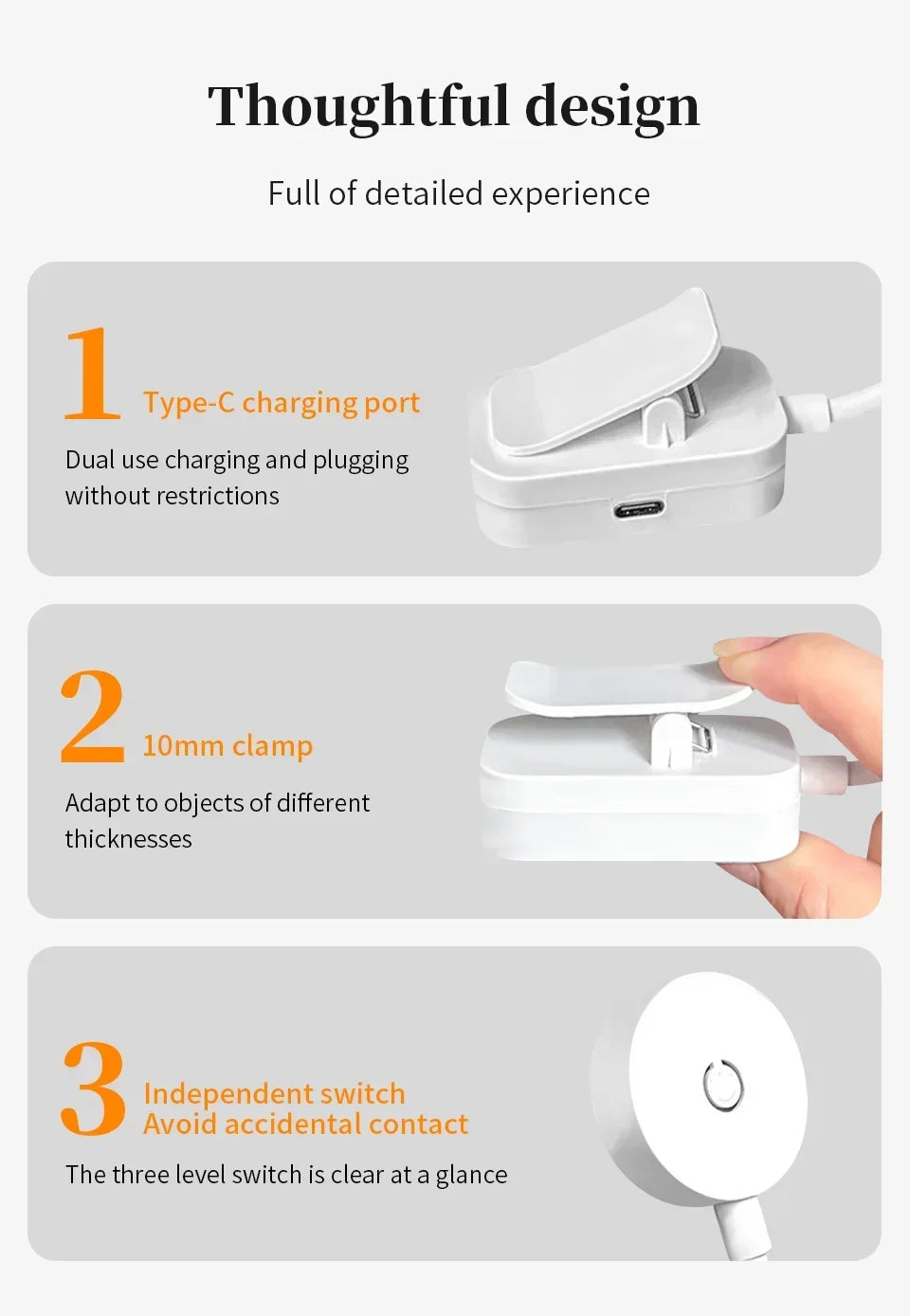 LED Desk Lamp Clip on Reading Light Rechargeable USB 3 Modes Eye Protection Flexible Table Lamp for Bedroom Study Dorm Bedside