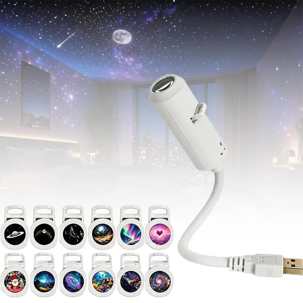 USB 360° Adjustable Starry Sky Galaxy Projector Lamp Focus Adjustable Moon Night Light Romantic Atmosphere Light Bedroom Car Wed