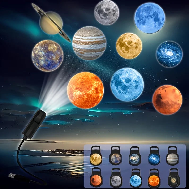 Rechargeable Star Projector Lamp Rotating Moon Night Light 360° USB LED Planet Projection Lamp Romantic Bedroom Decor Gifts