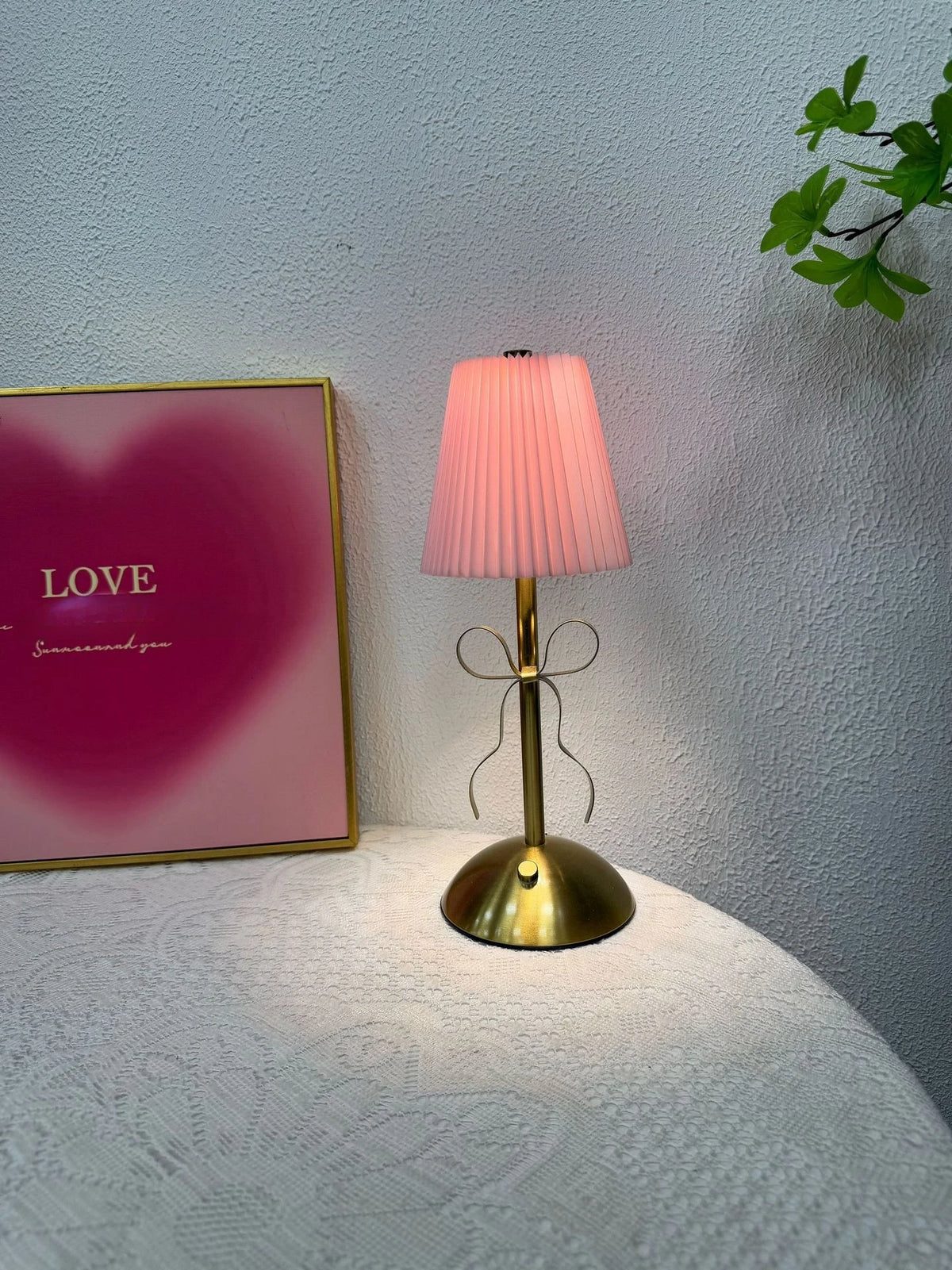LED Desk Lamp Fabric Shade Rechargeable Atmosphere Night Light Warm Creative Luxury Decoration Bow Room Decor Desktop Ornament