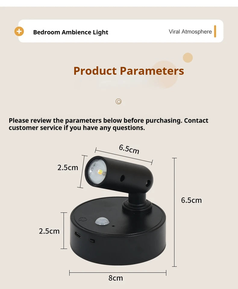 Magnetic Base USB Rechargeable LED Cordless Wall Light with Touch Switch Black White Magnet Dimmable Bedside Lamp for Reading